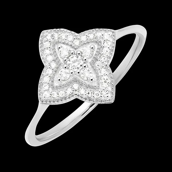 Inel Floare de diamant - aur alb de 9 carate și diamante