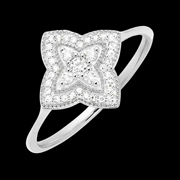 Inel Floare de diamant - aur alb de 9 carate și diamante
