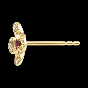 Cercei tip buton Floralya – Aur galben de 9K, rubine și diamante sintetice