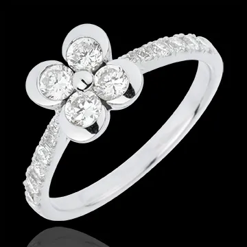 Inel solitaire Înflorire - Trifoiul Îndrăgostiţilor variantă - 4 diamante - aur alb de 18K