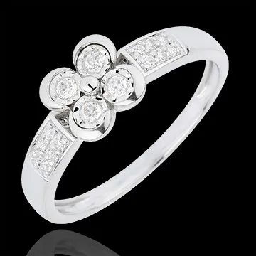 Inel solitaire Înflorire - Trifoiul Îndrăgostiţilor - 4 diamante - aur alb de 18K