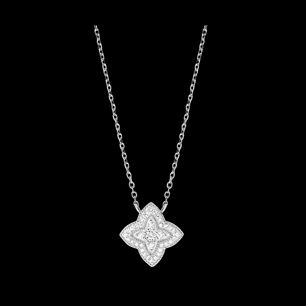 Colier Floare de diamant - aur alb de 18 carate și diamante