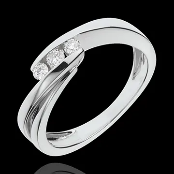 Inel Trilogie Cuib Preţios - Cântecel - aur alb de 18K - 3 diamante