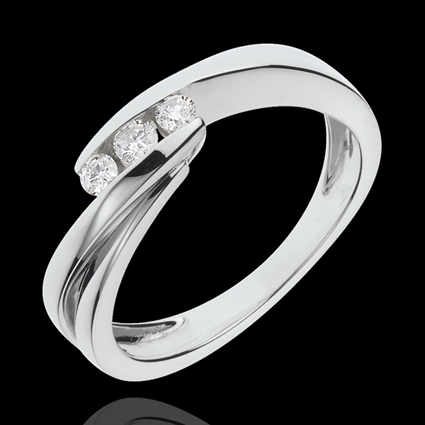 Inel Trilogie Cuib Preţios - Cântecel - aur alb de 18K - 3 diamante