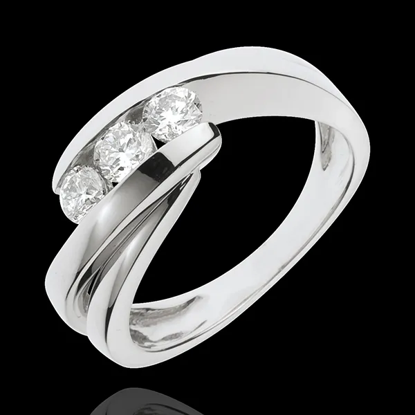Inel Trilogie Cuib Preţios - Cântecel - aur alb de 18K - 0.54 carate - 3 diamante