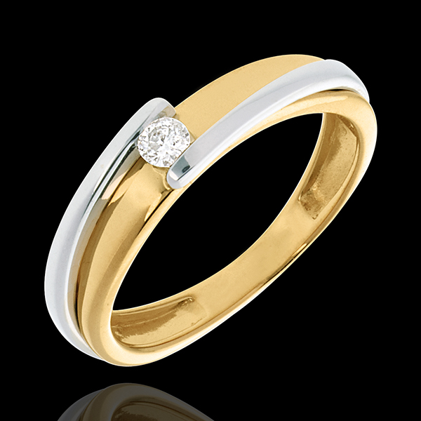 Solitaire Bipolar - diamant 0.08 carate - aur alb şi aur galben de 18K