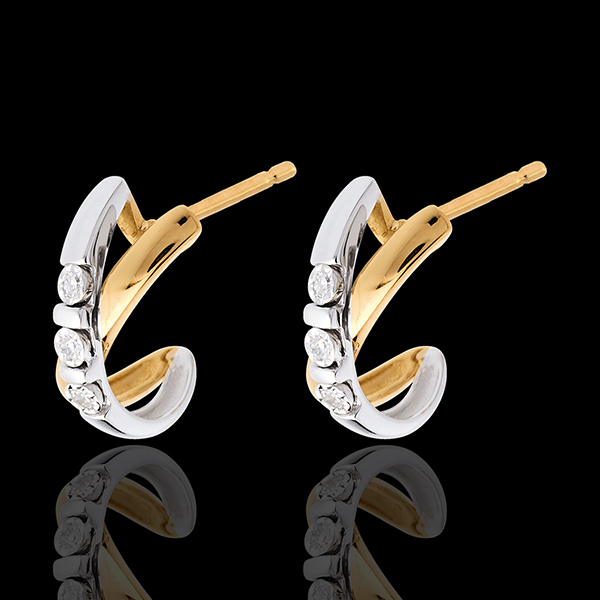 Cercei Trilogie cerc - 6 diamante - aur alb şi aur galben de 18K