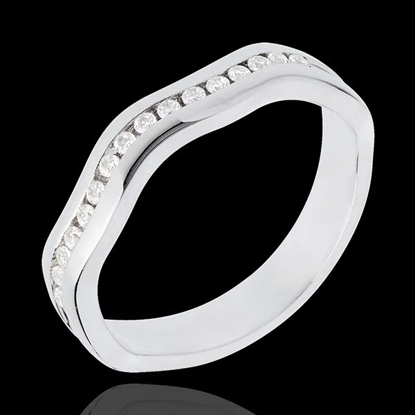 Verighetă iluzie din aur alb de 18K semi pavată - setare bară - 16 diamante