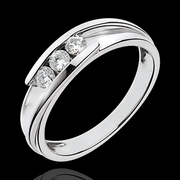 Inel trilogie bipolar aur alb de 18K - 0.24 carate - 3 diamante