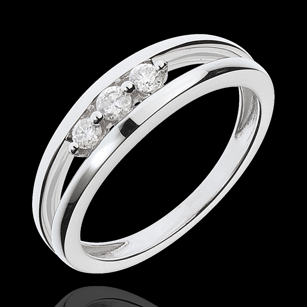 Inel trilogie abis din aur alb de 18K - 3 diamante