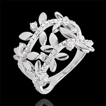 Anillo Jardìn Encantado - Follaje Real doble - oro blanco 9 quilates y diamantes