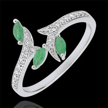 Anillo Bosque Misterioso - oro blanco 9 quilates y esmeraldas de forma marquesa
