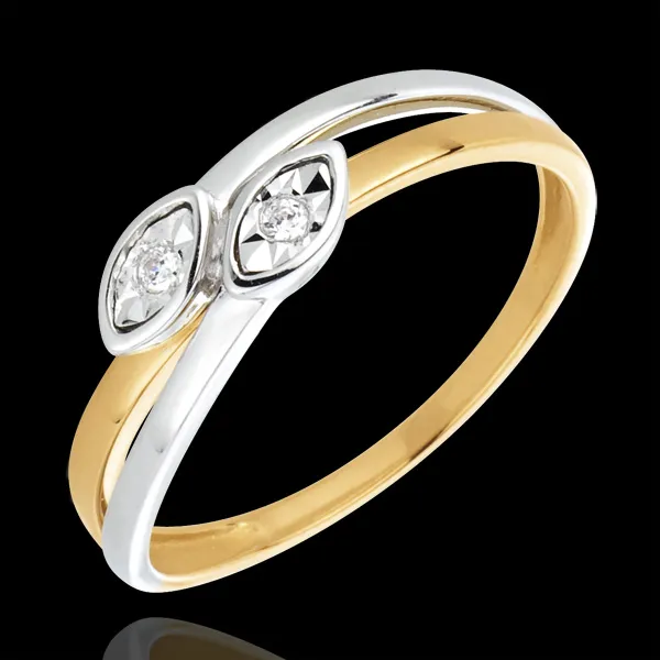 Anillo Dos Colas de Serpientes - dos oros - oro amarillo y blanco 18 quilates