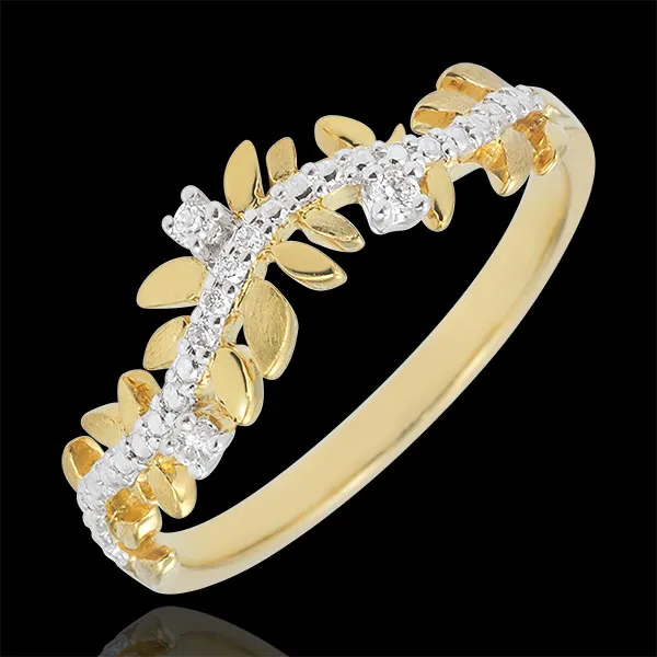 Bague Jardin Enchanté - Feuillage Royal - diamant et or jaune 9 carats