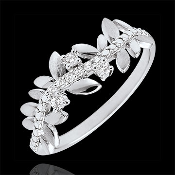 Bague Jardin Enchanté - Feuillage Royal - grand modèle - diamants et or blanc 9 carats