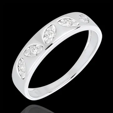 bague petites feuilles or blanc 18 carats 5 diamants