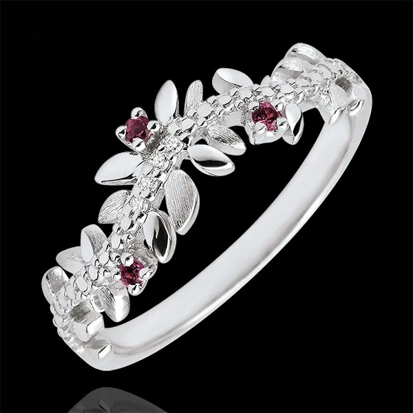 Bague Jardin Enchanté - Feuillage Royal - or blanc 9 carats, diamants et rhodolites