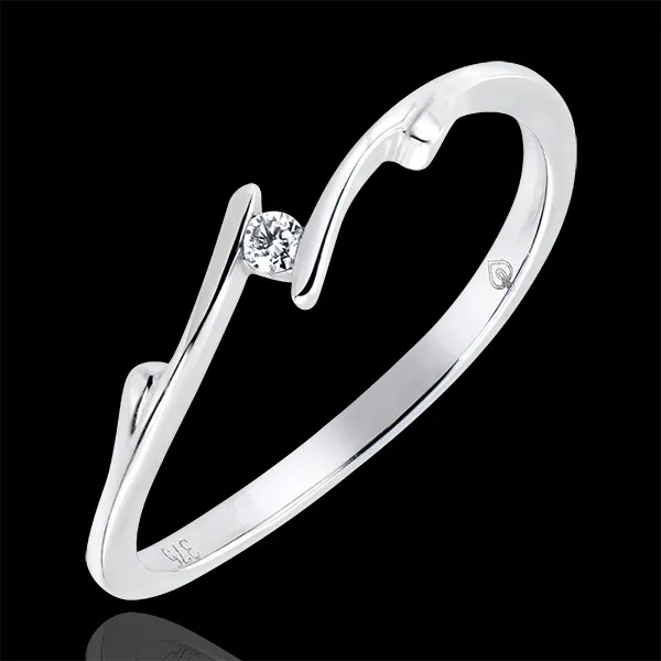 Solitaire Nid Précieux - Brindille - or blanc 9 carats et diamant