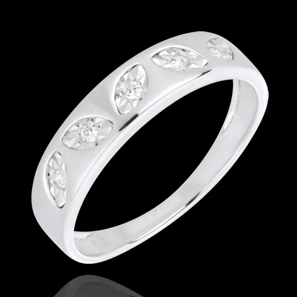 bague petites feuilles or blanc 18 carats 5 diamants