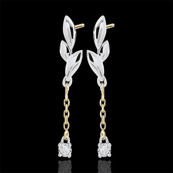 Boucles d'oreilles Souffle léger - deux ors - or blanc et or jaune 9 carats