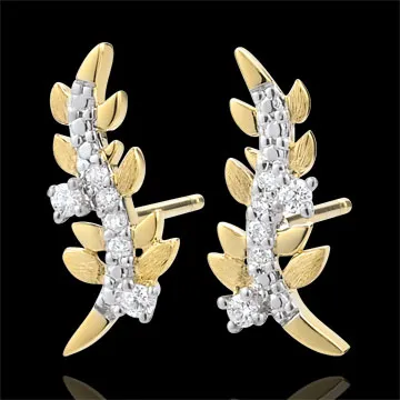Earrings Enchanted Garden - Foliage Royal - Yellow gold and diamonds - 9 carat