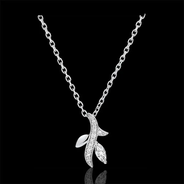 Necklace Mysterious wood - white gold and marquise diamonds - 9 carats