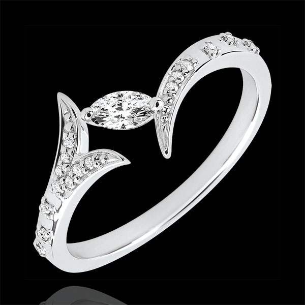Ring Mysterious Wood - small model - white gold and marquise diamonds - 9 carats