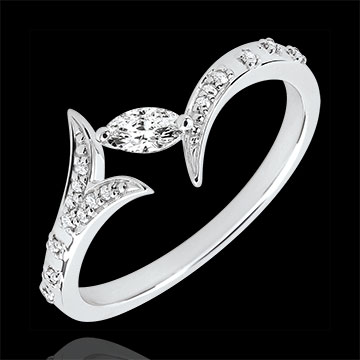 Ring Mysterious Wood - small model - white gold and marquise diamonds - 9 carats