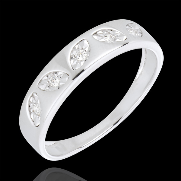 Leafy Ring - White Gold - 5 diamonds