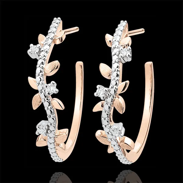 Hoop Earrings Enchanted Garden - Foliage Royal - pink gold and diamonds - 18 carats