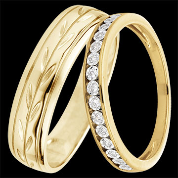 Jardin Enchanté & Serti Magique Wedding Band Duo – Yellow Gold & Diamonds – 18 Carat