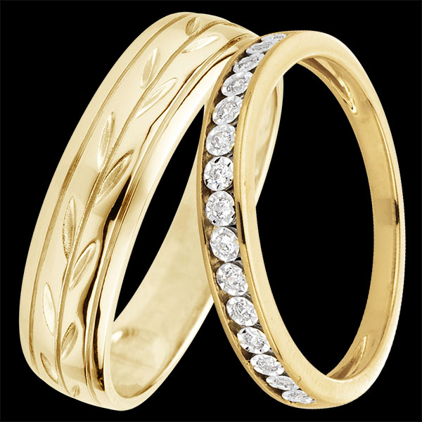 Jardin Enchanté & Serti Magique Wedding Band Duo – Yellow Gold & Diamonds – 18 Carat