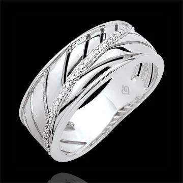 Anillo Palma - oro blanco cepillado 9 quilates y diamantes