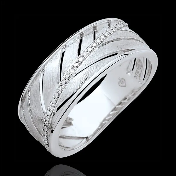 Bague Palme - or blanc brossé 9 carats et diamants