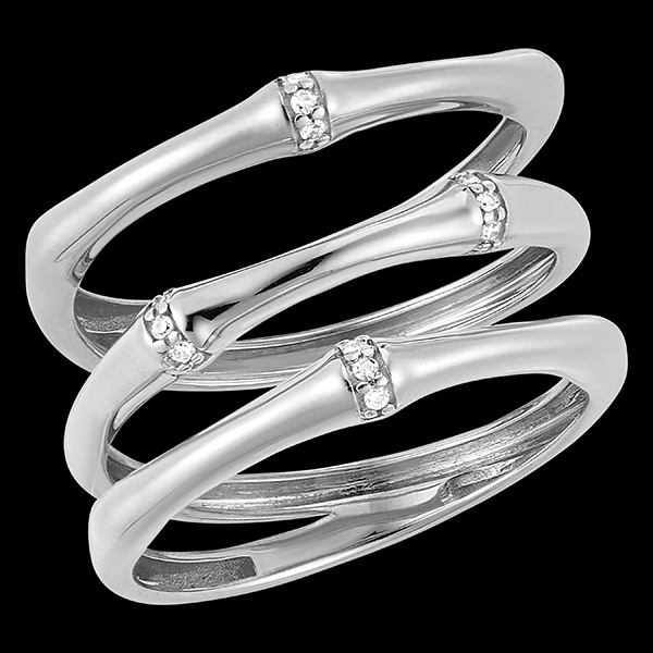 Bague Jungle Sacrée 3 rangs multi diamants - or blanc 9 carats