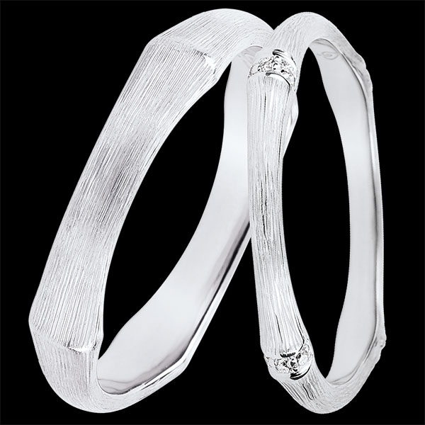 Jungle Sacrée Duo – White Gold & Diamonds Wedding Rings – 9 Carats