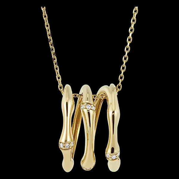 Jungle Sacrée Necklace 3 rows multi diamond- 9-carat yellow gold