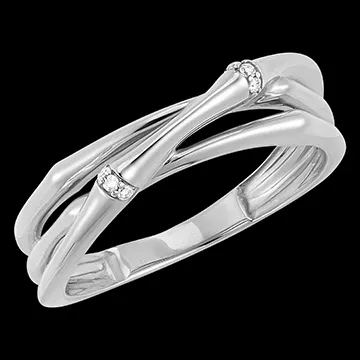 Bague Jungle Sacrée 2 rangs entremêlés multi diamants - or blanc 9 carats