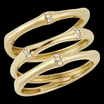 Bague Jungle Sacrée 3 rangs multi diamants- or jaune 9 carats