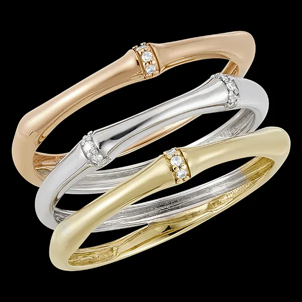 Jungle Sacrée Ring 3 rows multi diamond- three 9-carat golds
