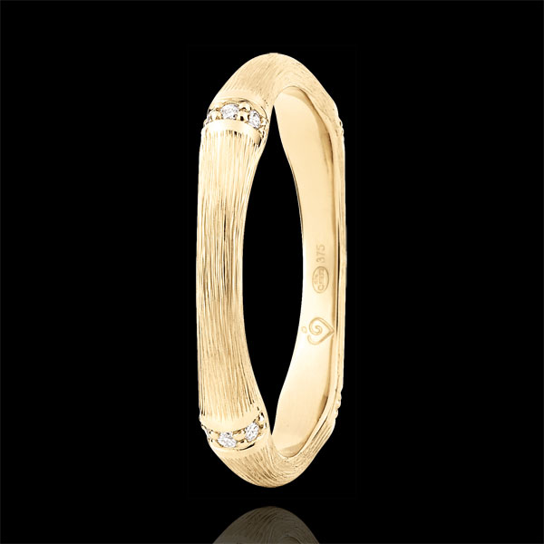 Jungle Sacrée wedding ring - Multi diamond 3 mm - brushed yellow gold 18 carats