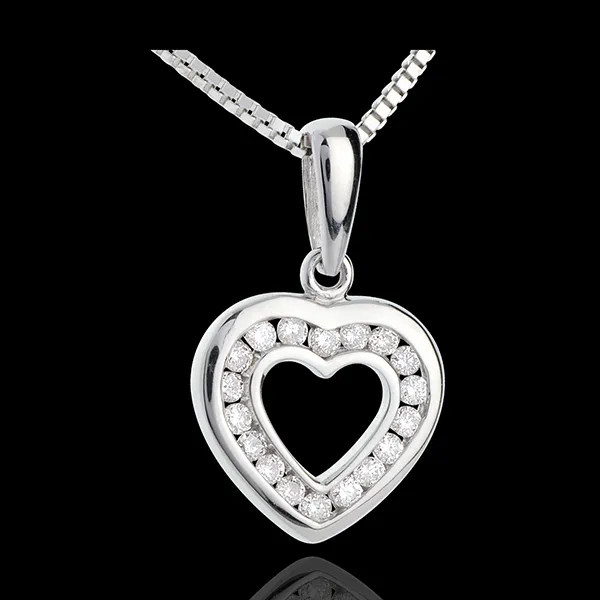 Hanger in Abyme Hart - 9 karaat witgoud met pavézetting - 18 Diamanten - 0.18 karaat