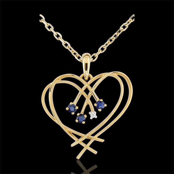 Hanger Vonkend Hart - Diamant en Saffier - 9 karaat geelgoud