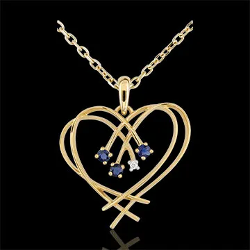 Hanger Vonkend Hart - Diamant en Saffier - 9 karaat geelgoud