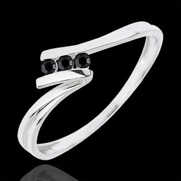 Trilogie Ring Kostbarer Kokon - Euphorie - Weißgold - schwarzen Diamanten - 18 Karat