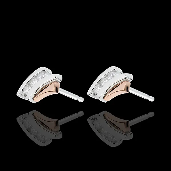 Ohrstecker Kostbarer Kokon - Diamanttrilogie - Rosé- und Weißgold - 3 Diamanten - 18 Karat