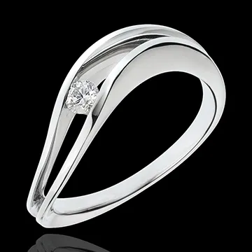 Solitär Ring Kostbarer Kokon - Welle der Nacht - Weißgold - 18 Karat