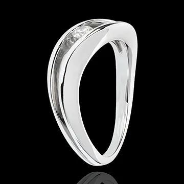 Solitär Ring Kostbarer Kokon - Welle der Nacht - Weißgold - 18 Karat