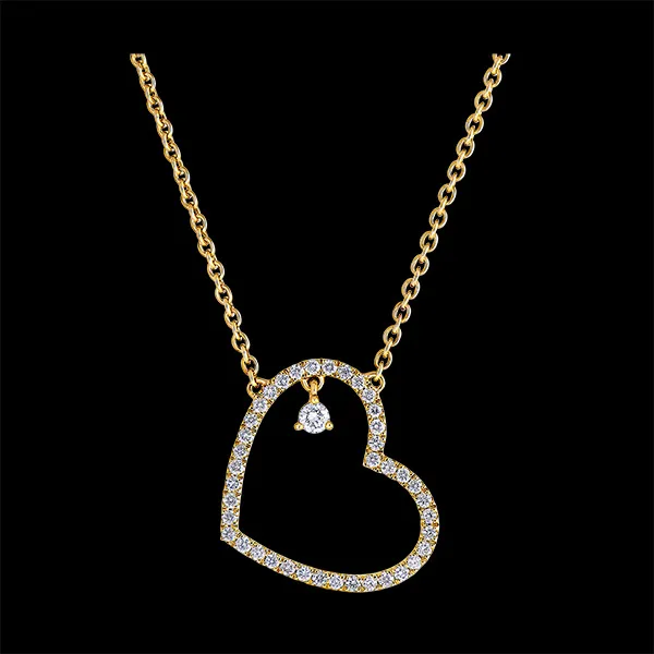 Halskette Kostbares Geheimnis - Geneigtes Herz - 18 Karat Gelbgold und Diamanten
