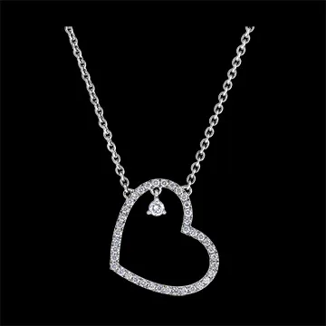 Halskette Kostbares Geheimnis - Geneigtes Herz - 18 Karat Weißgold und Diamanten